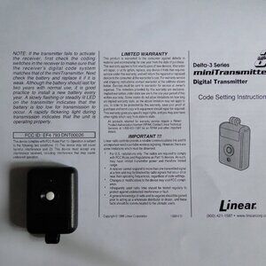 Linear DNT00026 / Minit-T 1-Channel Key Ring Transmitter, 310 MHZ, 8 Dip Switch